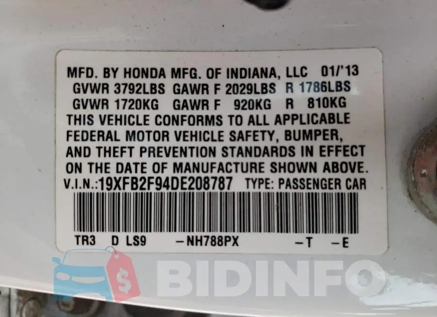 19XFB2F94DE208787 Photo# 10
