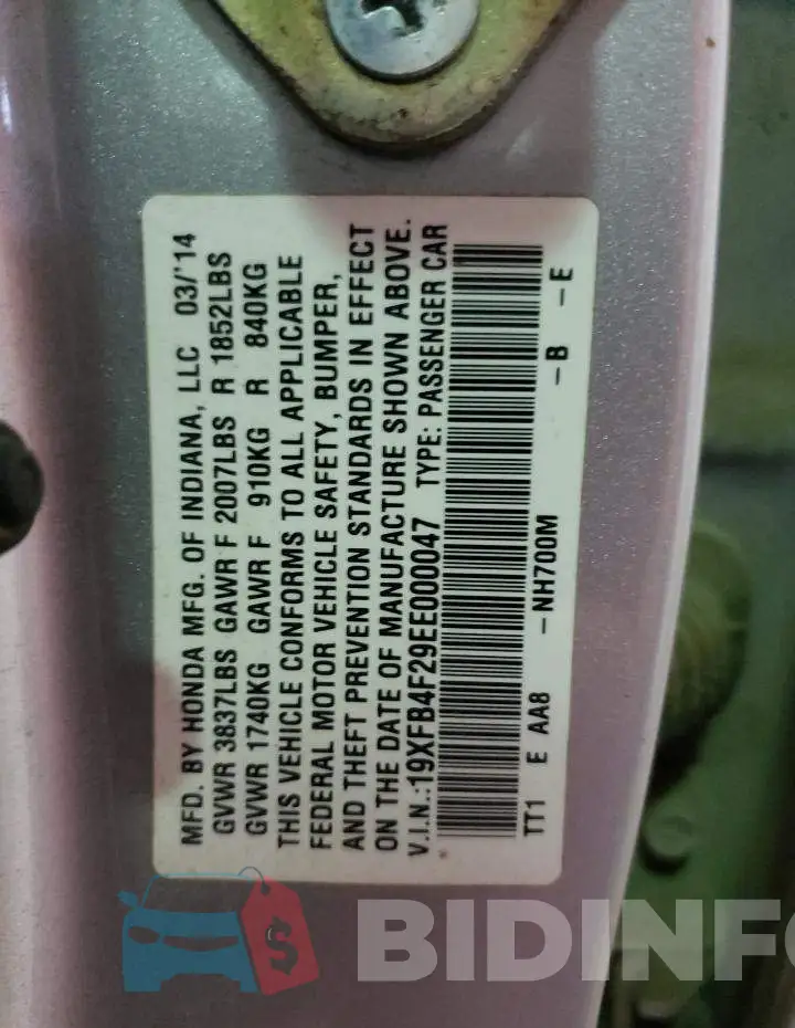 19XFB4F29EE000047 Photo# 10