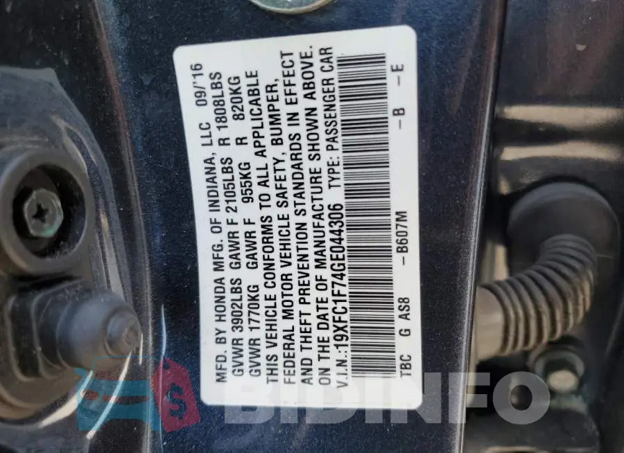 19XFC1F74GE044306 Photo# 10