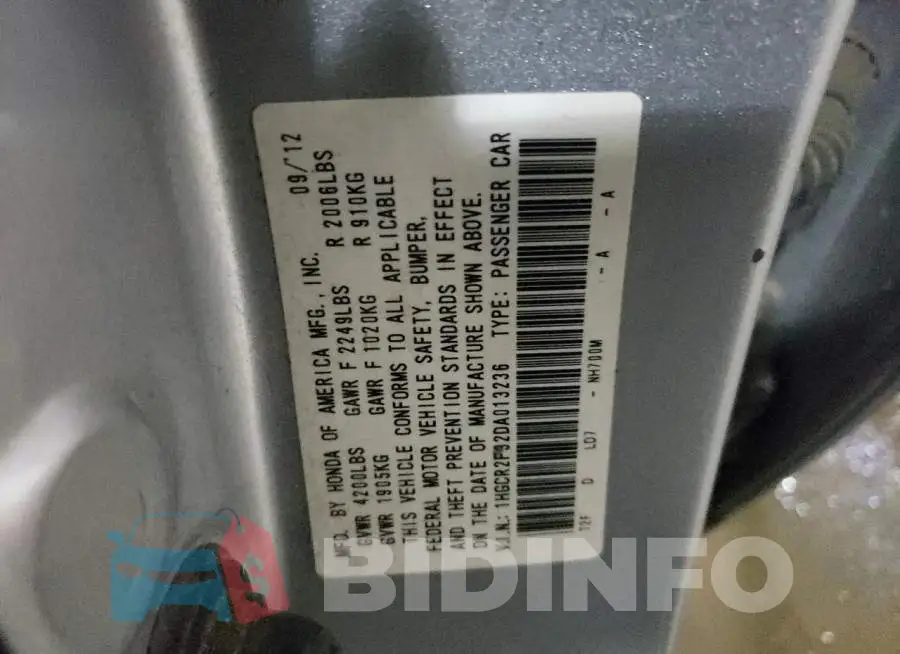 1HGCR2F32DA013236 Photo# 10