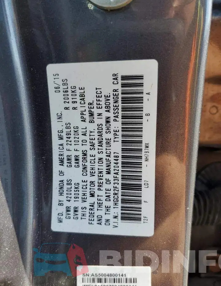1HGCR2F33FA204487 Photo# 10