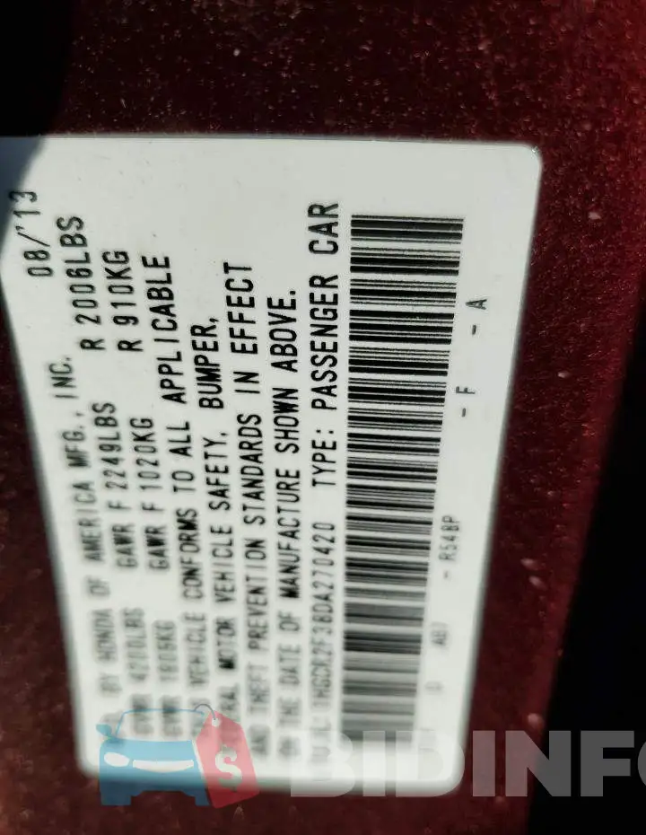 1HGCR2F38DA270420 Photo# 10