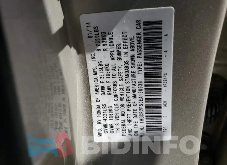 1HGCR2F50EA130638 Photo# 10