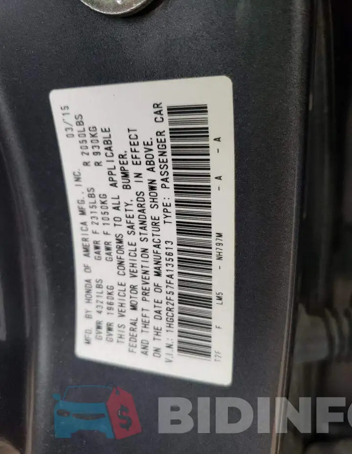 1HGCR2F57FA135613 Photo# 13