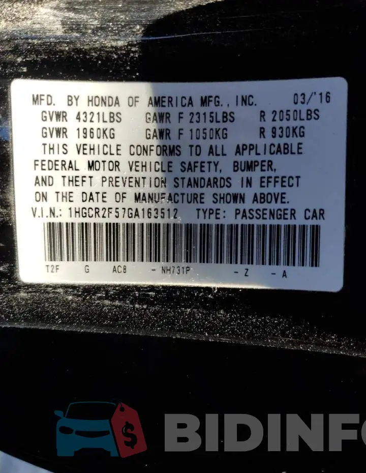 1HGCR2F57GA163512 Photo# 10