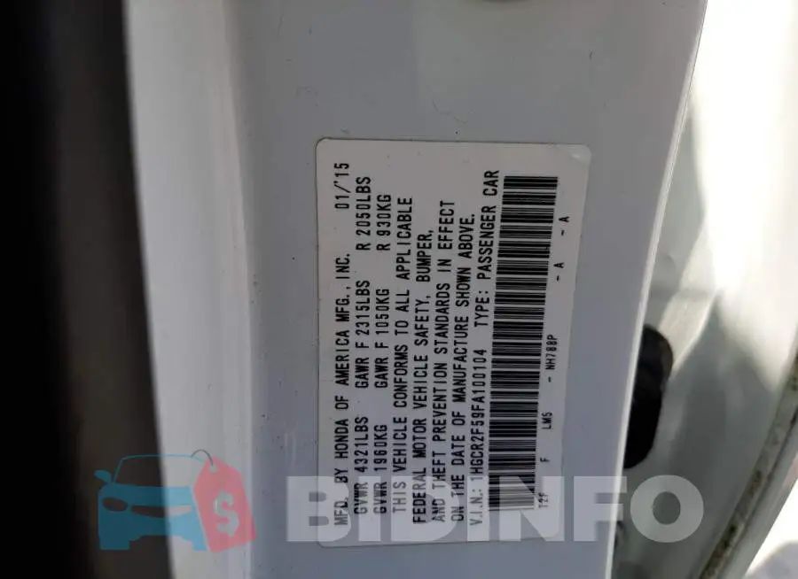 1HGCR2F59FA100104 Photo# 10