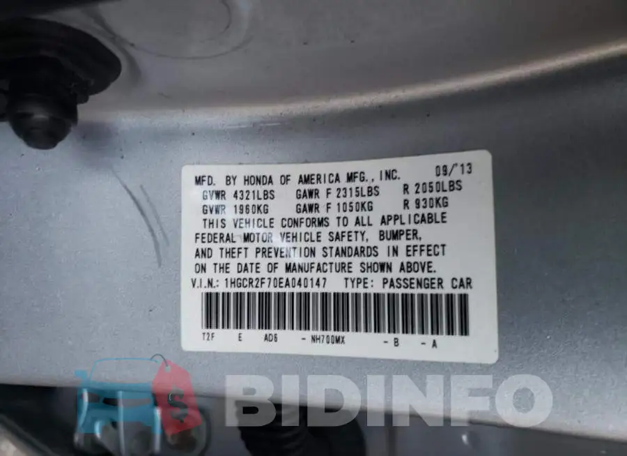 1HGCR2F70EA040147 Photo# 10