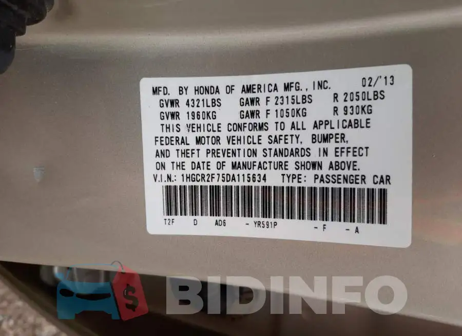 1HGCR2F75DA115634 Photo# 10