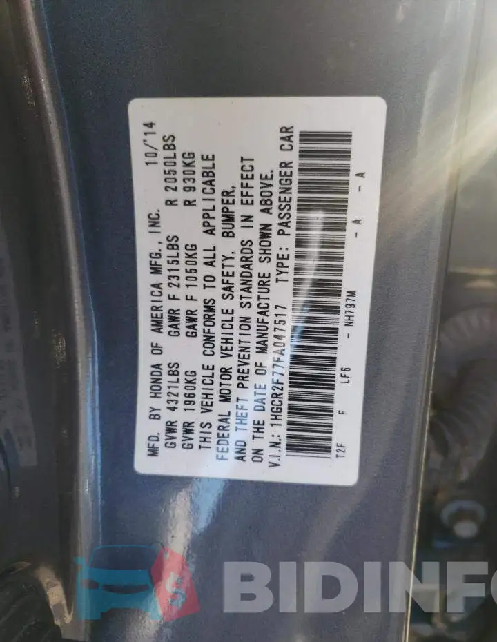 1HGCR2F77FA047517 Photo# 10