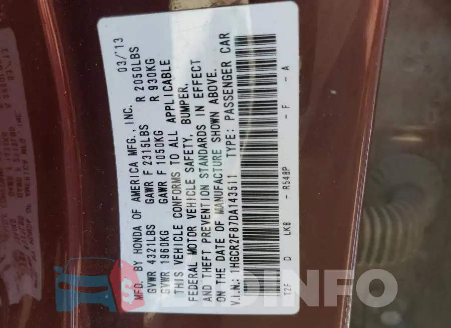 1HGCR2F87DA143511 Photo# 10