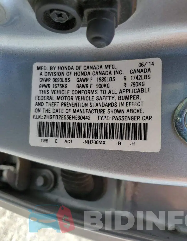 2HGFB2E55EH530442 Photo# 10