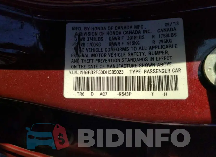 2HGFB2F50DH585023 Photo# 10