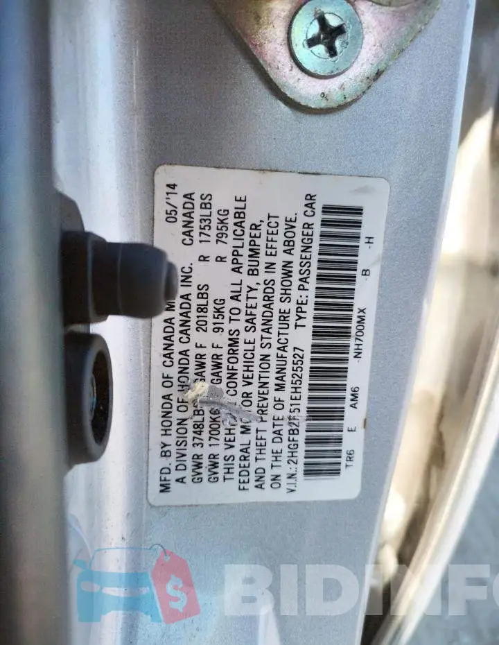 2HGFB2F51EH525527 Photo# 10