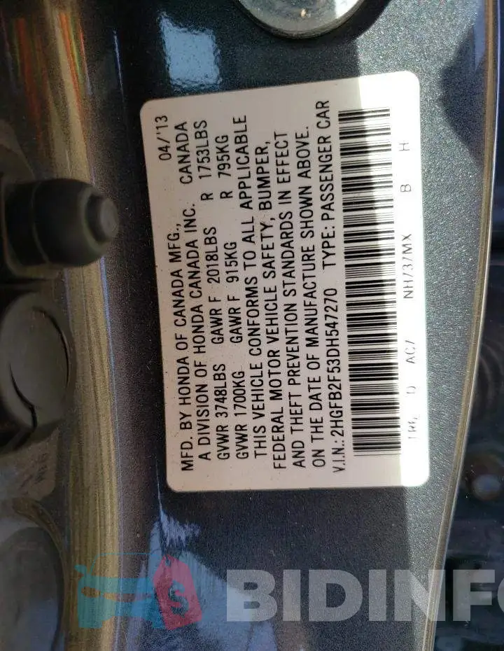 2HGFB2F53DH547270 Photo# 10