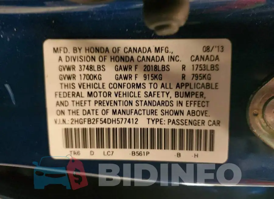 2HGFB2F54DH577412 Photo# 10