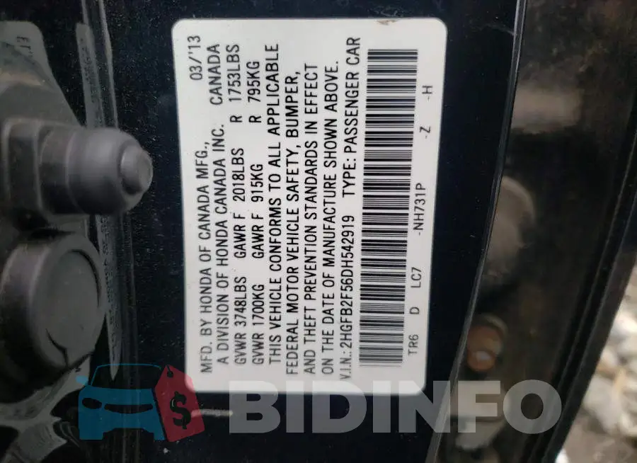 2HGFB2F56DH542919 Photo# 10