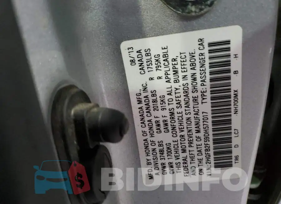 2HGFB2F59DH577017 Photo# 13