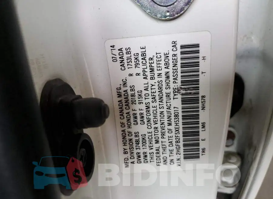2HGFB2F5XEH538017 Photo# 12