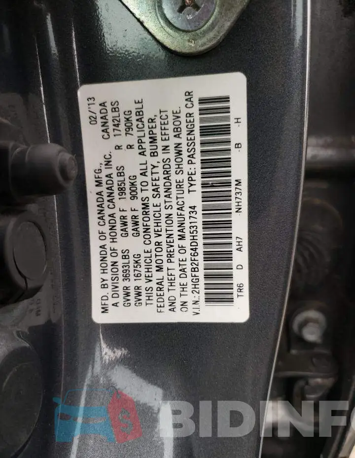 2HGFB2F64DH531734 Photo# 10