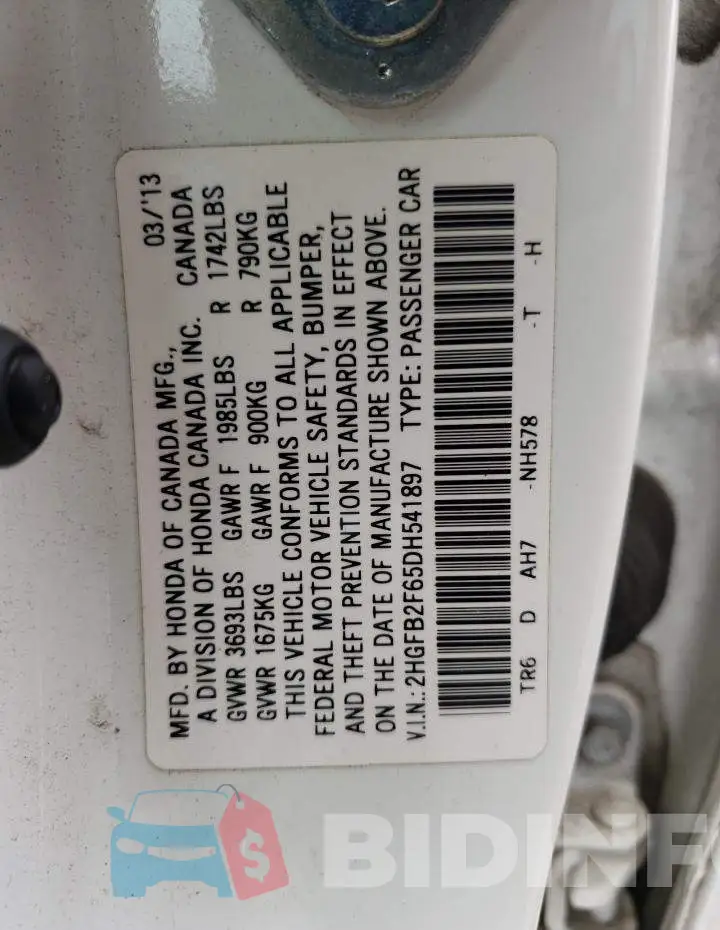 2HGFB2F65DH541897 Photo# 10
