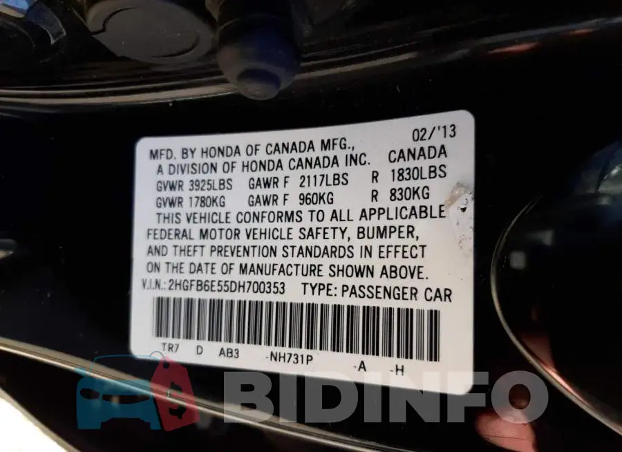 2HGFB6E55DH700353 Photo# 10