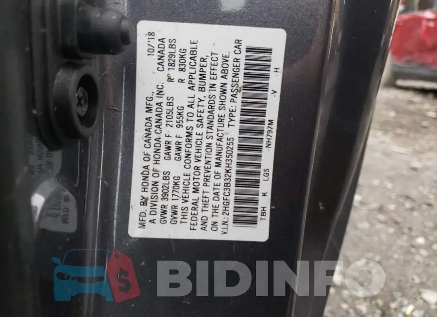 2HGFC3B32KH350255 Photo# 12