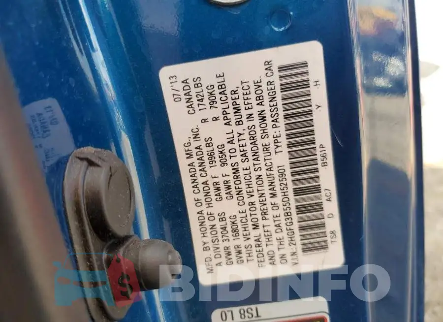 2HGFG3B55DH525901 Photo# 10