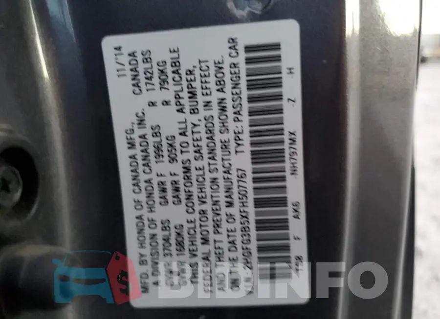 2HGFG3B5XFH507767 Photo# 10