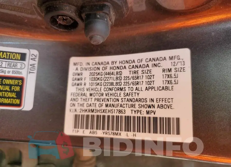 2HKRM3H5XEH517863 Photo# 10