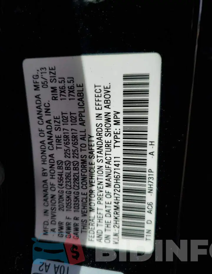 2HKRM4H72DH671411 Photo# 10