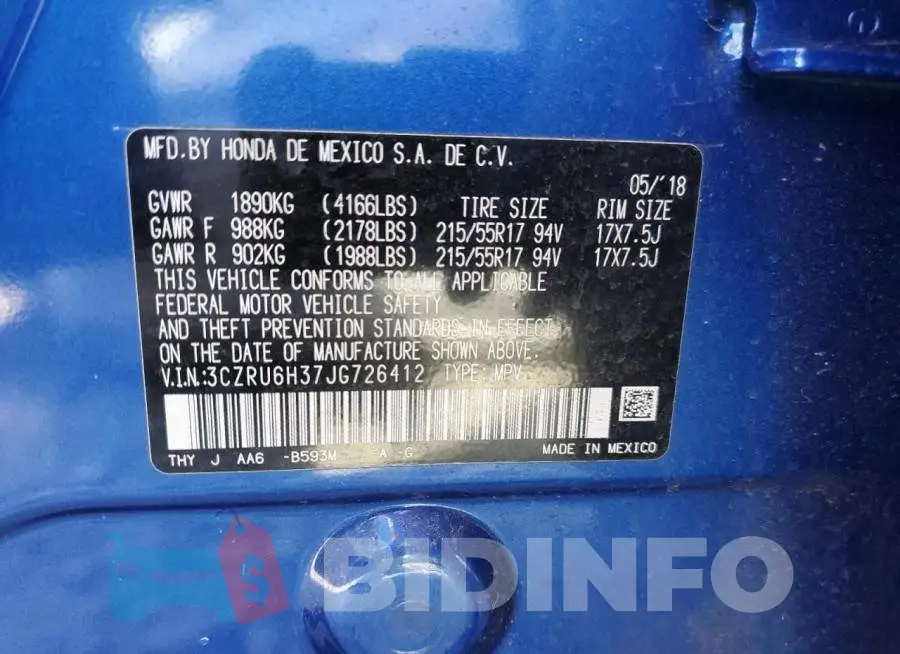 3CZRU6H37JG726412 Photo# 10