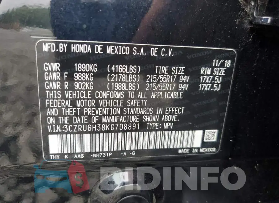 3CZRU6H38KG708891 Photo# 10