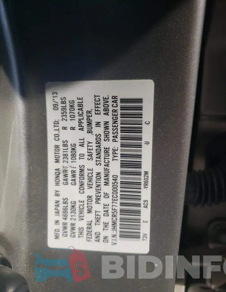 JHMCR5F77EC000540 Photo# 10