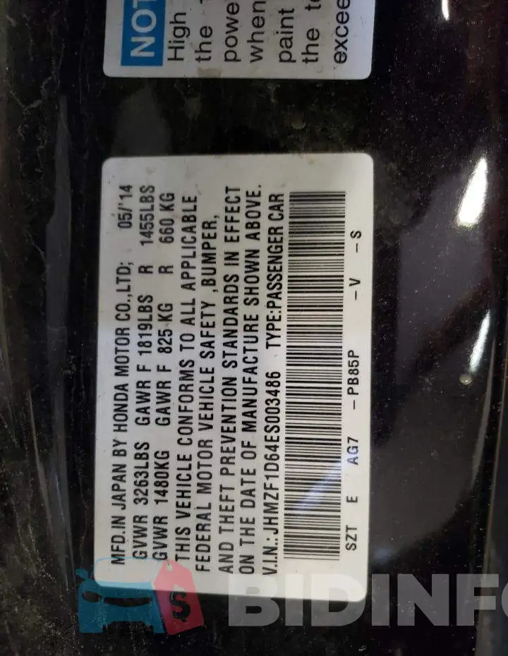 JHMZF1D64ES003486 Photo# 10