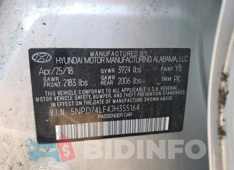 5NPD74LF4JH355164 Photo# 10
