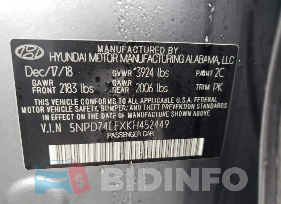 5NPD74LFXKH452449 Photo# 10