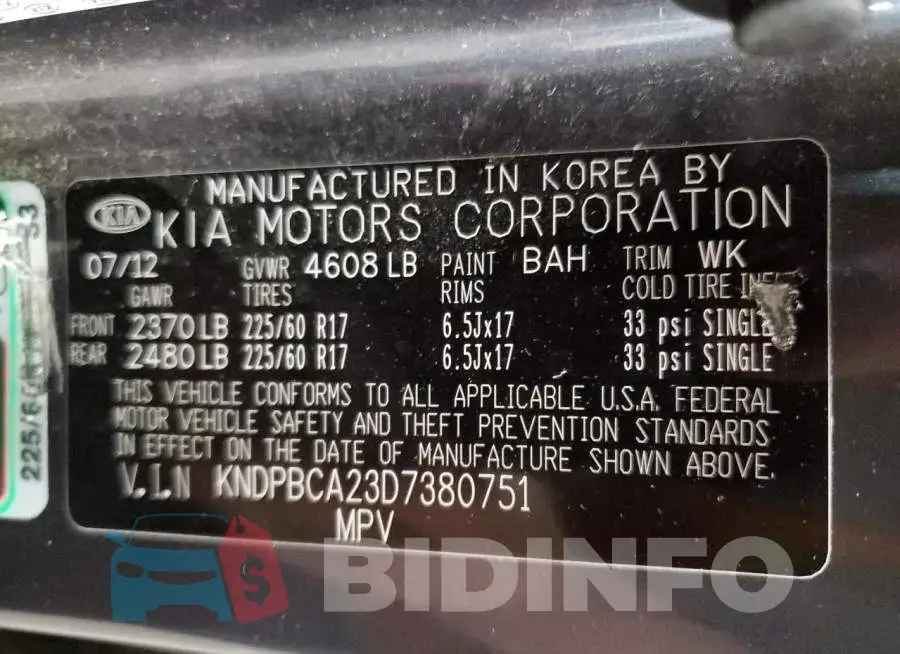 KNDPBCA23D7380751 Photo# 13