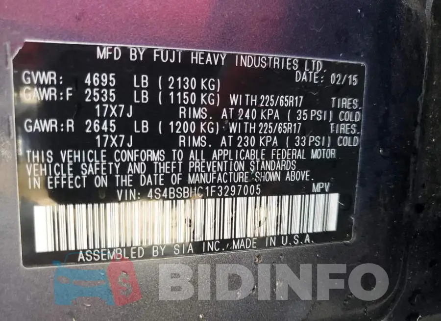 4S4BSBHC1F3297005 Photo# 10