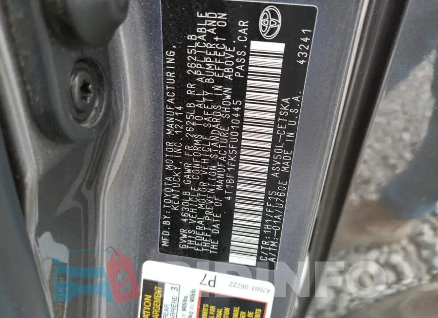 4T1BF1FK5FU010445 Photo# 10