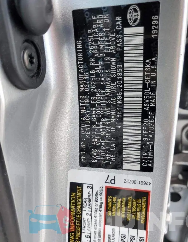 4T1BF1FK9GU201853 Photo# 10