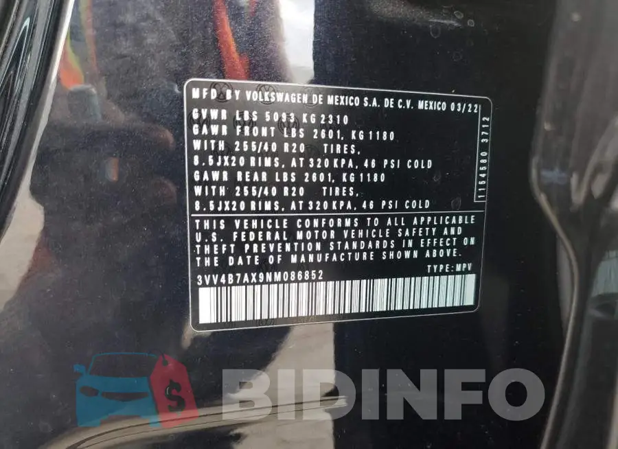 3VV4B7AX9NM086852 Photo# 10