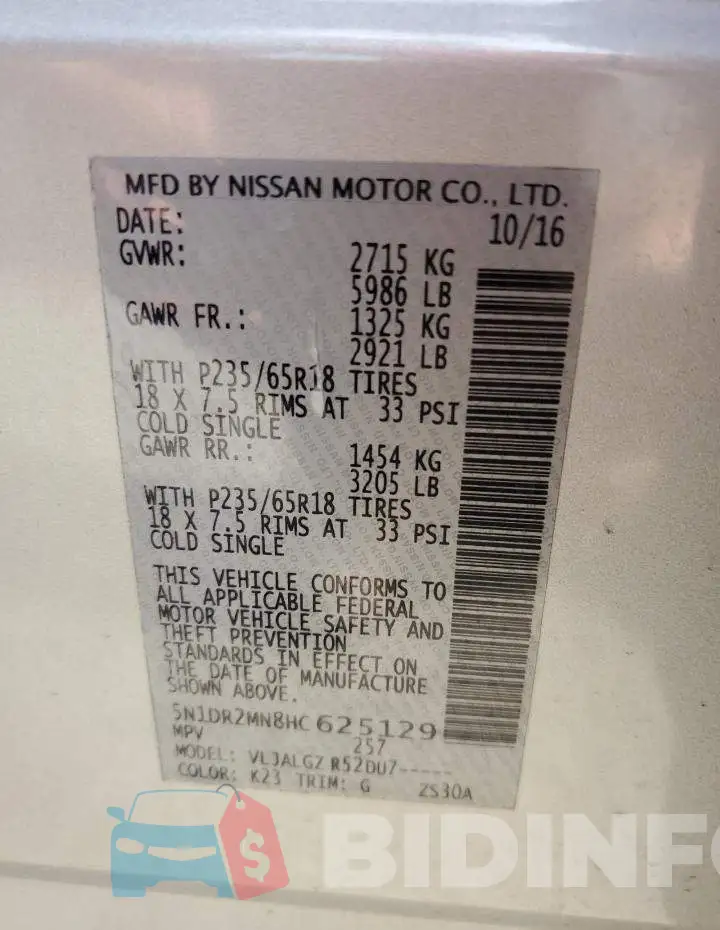 5N1DR2MN8HC625129 Photo# 10