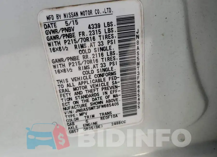 JN8AS5MT3FW665405 Photo# 14