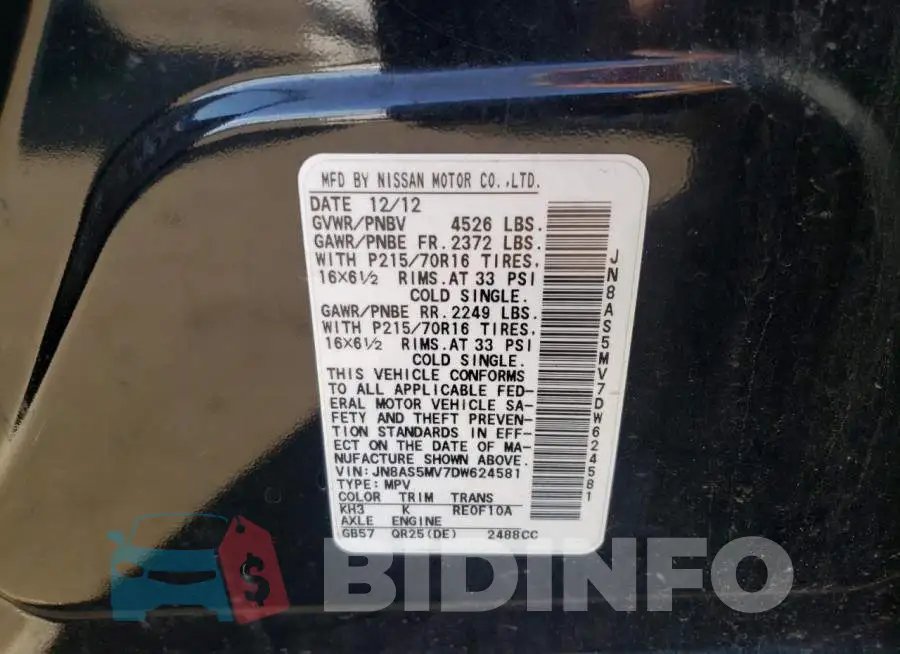 JN8AS5MV7DW624581 Photo# 10