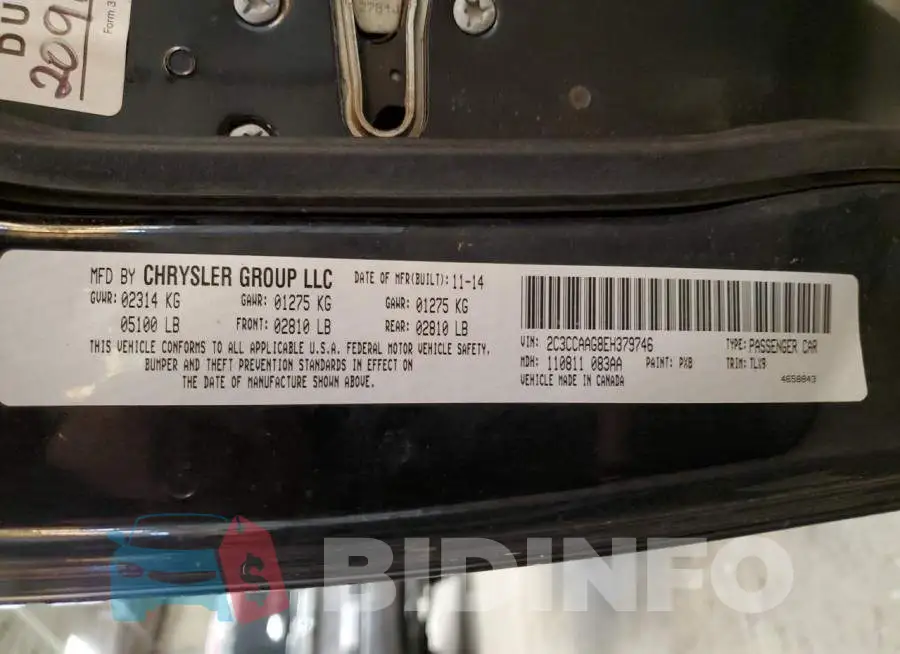 2C3CCAAG8EH379746 Photo# 10
