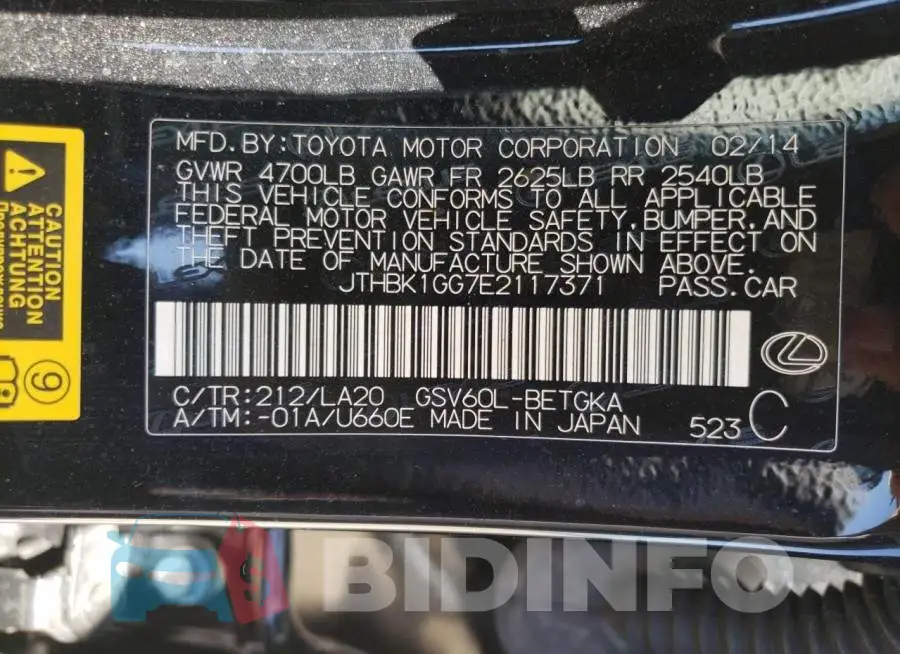 JTHBK1GG7E2117371 Photo# 10