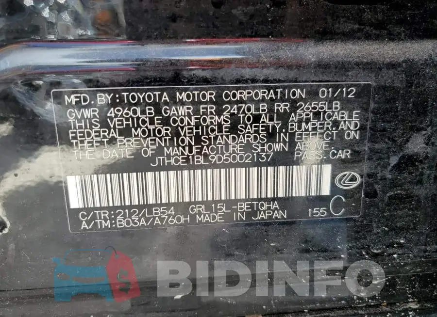 JTHCE1BL9D5002137 Photo# 10