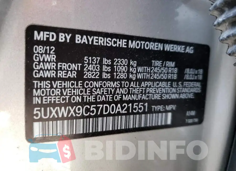 5UXWX9C57D0A21551 Photo# 10