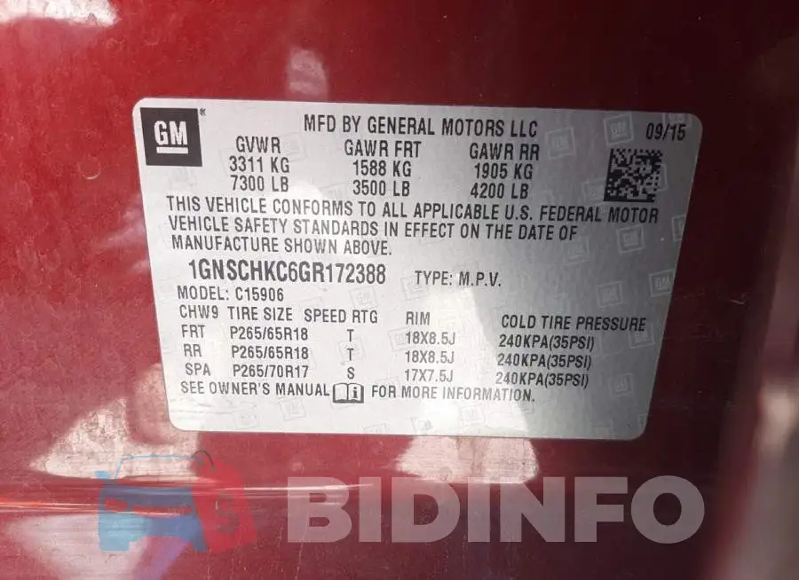 1GNSCHKC6GR172388 Photo# 10
