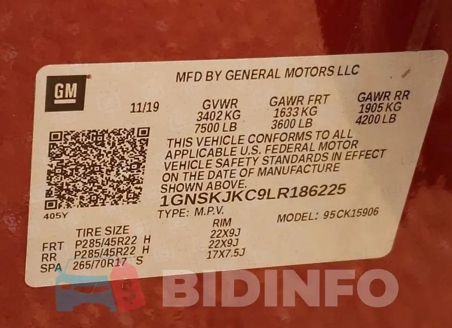 1GNSKJKC9LR186225 Photo# 10